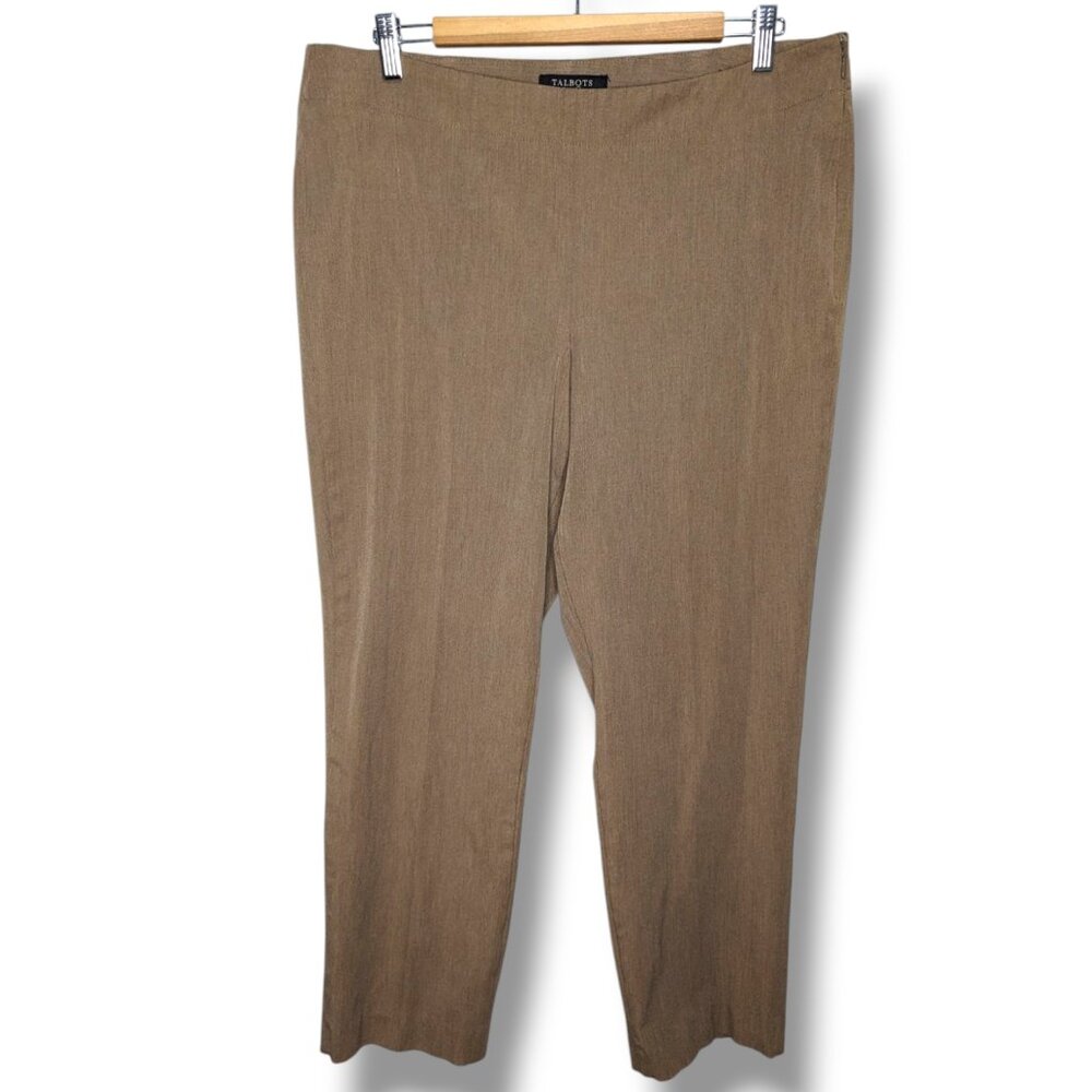 Talbots Heritage Ankle Pant 16 Petite Light Brown Side Zip Flat Front Slacks